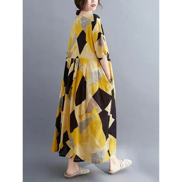 Women Plus Size Color Block Dress Geometric Print Casual Loose Fit - Picture 6 of 7